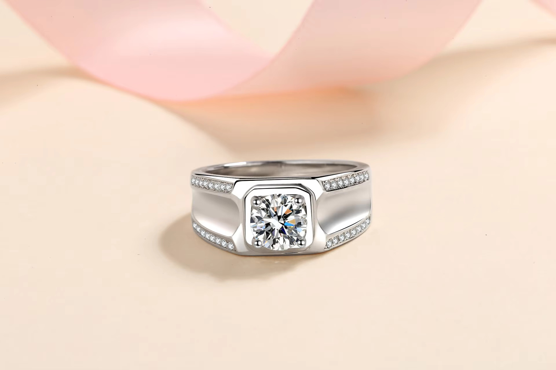 Custom S925 Sterling Silver Mens Vintage 1ct Moissanite Ring with Large Signet