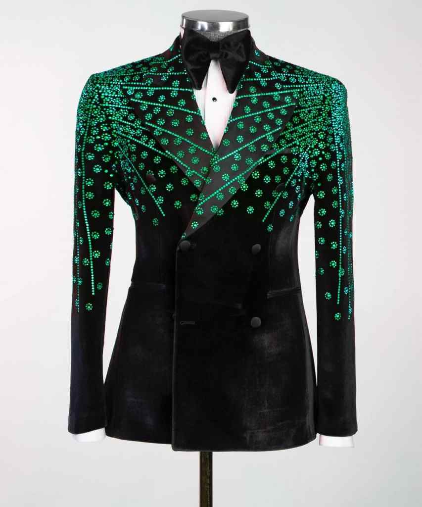 Exquisite Wedding Tuxedos Green Beaded Men Suit Peaked Lapel 1 Piece Set Jacket Party Groom Business Blazers Customized