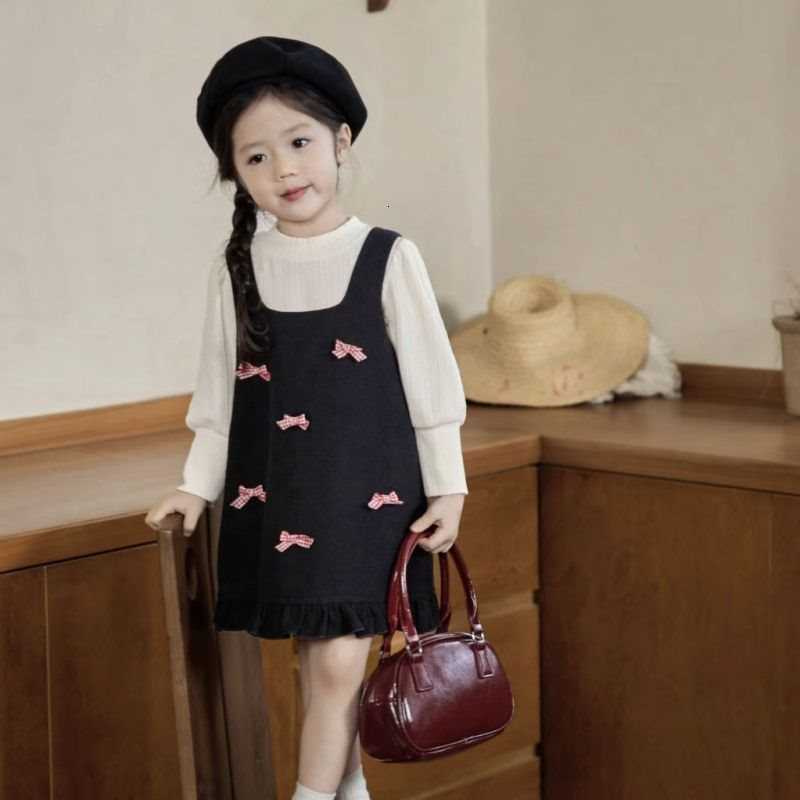 Girl's Dresses Girls' dress 2025 autumn Korean version children's fashion temperament girls' bow vest skirt sweet princess skirt