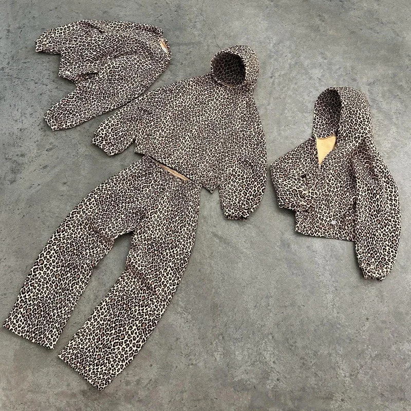 Street retro Camo Hoodie for Men y2k Goth Harajuku Fashion Leopard Print Python Sweatshirt couple loose High Street hoodie 250310