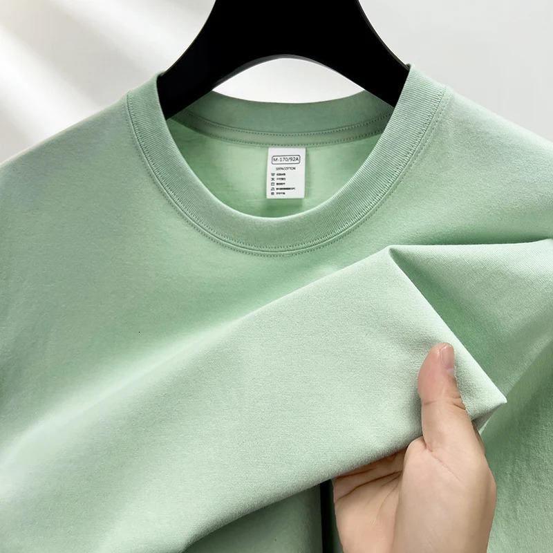 High quality 100% pure cotton short sleeved mens T-shirt summer round neckline loose casual solid color plus size breathable top 250314