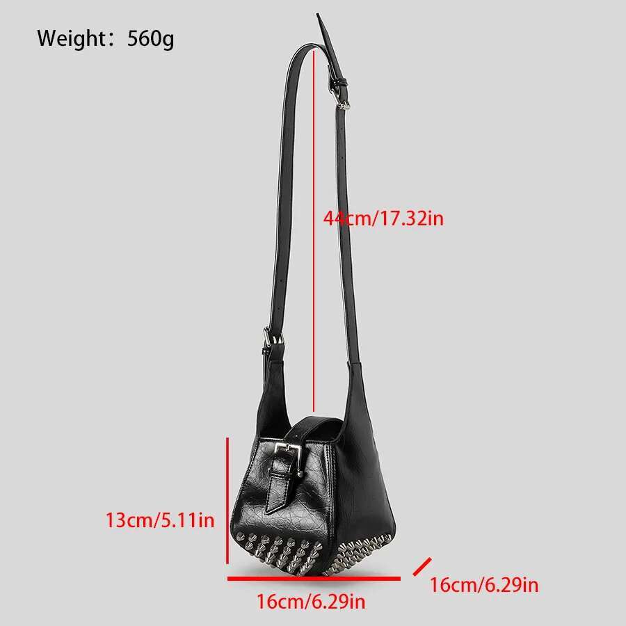 Vintage Rivet Women Shoulder Punk Style Lady Handbags Pu Leather Crossbody Bags Y2k Small Tote Underarm Bag
