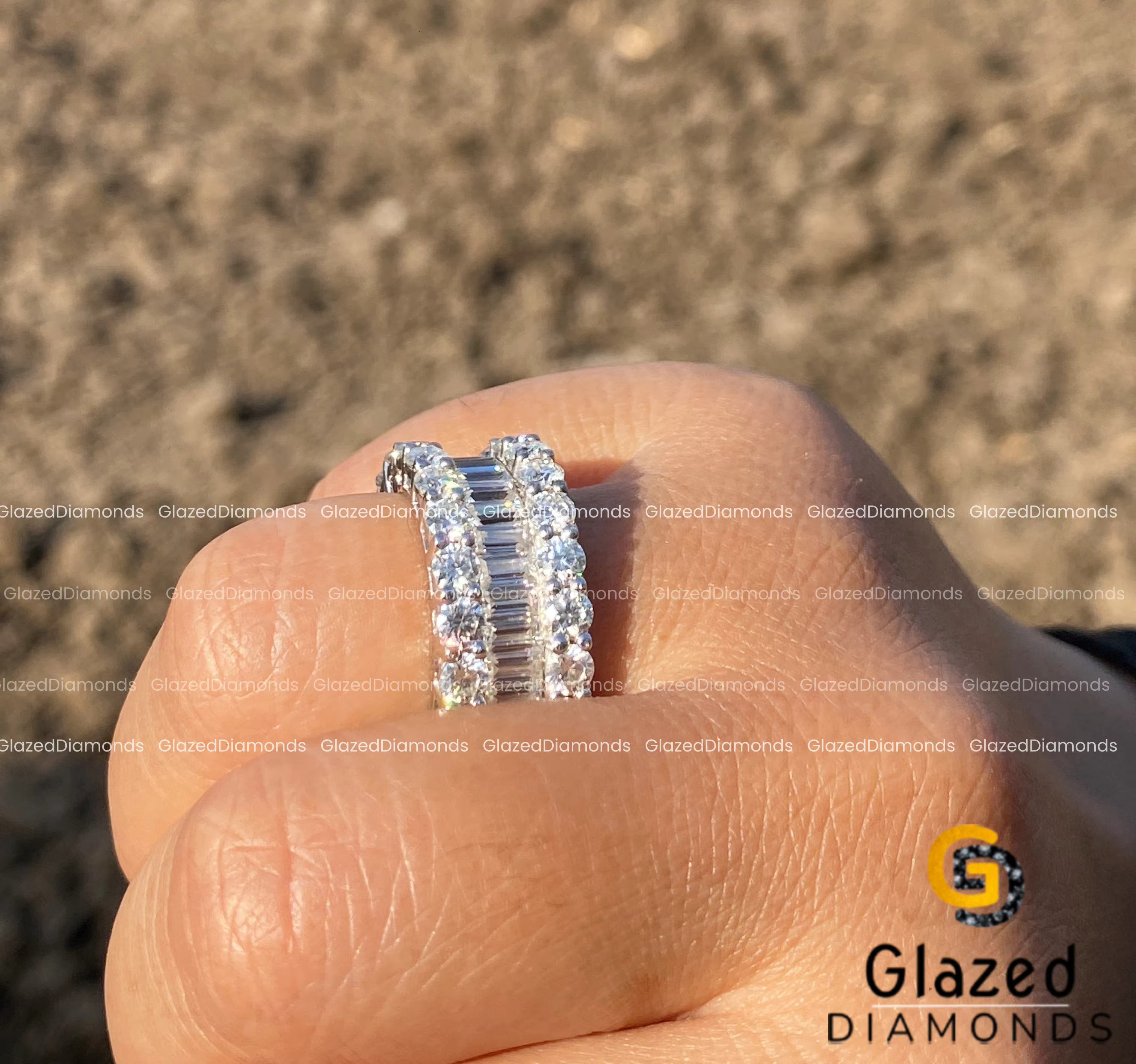 14KT White Gold Hip Hop Ring Fully Iced Out in Round and Baguette Cut Charm Moissanite Diamond With VVS Clarity Fashion for Men