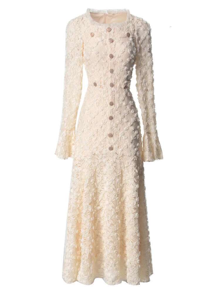 QMQA Fashion Women's Elegant Dresses Three-Dimensional Ral Square Collar Long Sleeved Princess Style Dress Autumn New 1A232