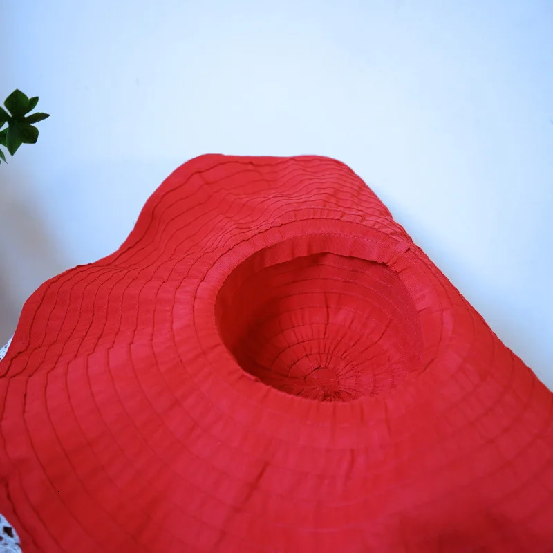 Womens 20cm large Brim sun hat cute shape cotton ribbon hat red and black summer hat foldable beach hat party dress hat 250314