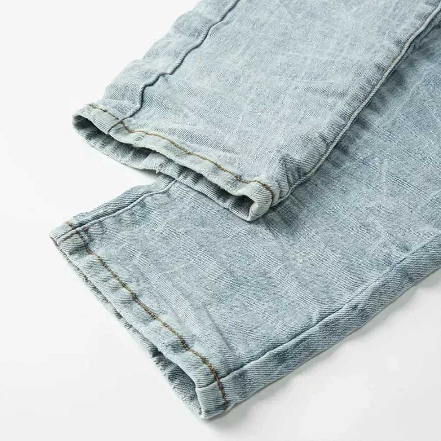 High quality Purples men jeans trend hip-hop hole personality American hip-hop Stylish and slim pants y2k clothes menT250315