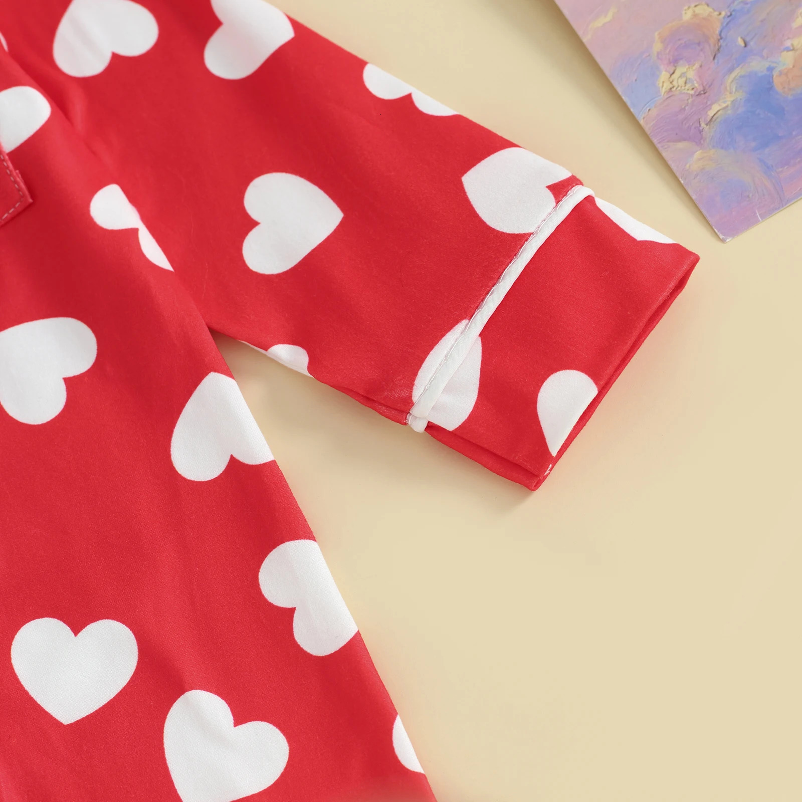 Long Sleeve Baby Boys Girls Sleepwear Pajamas Jumpsuits Lapel Collar Heart Print Button Up Rompers born Loungewear Clothes 250314
