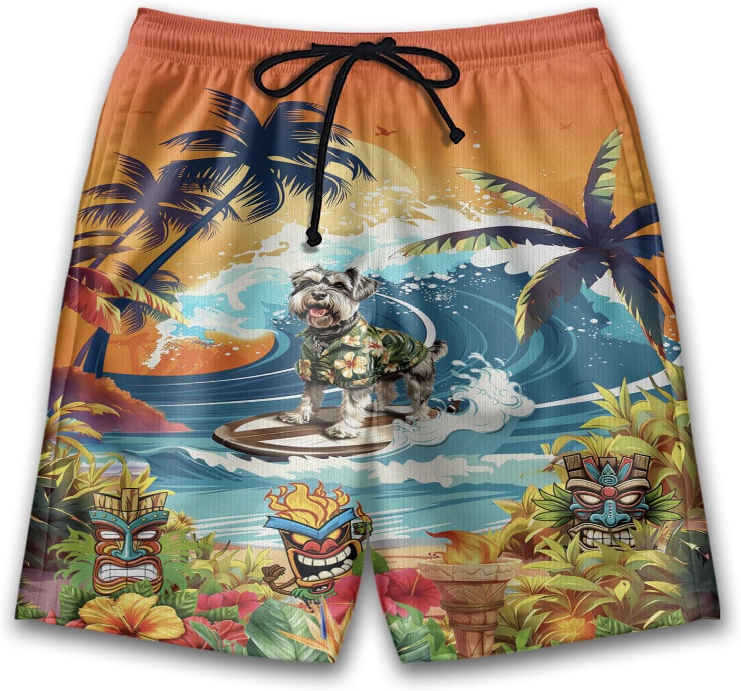 Funny Dog Hawaiian Mens Bathing Suits - Beach Shorts for Mens Dog Lover Swim Trunks Board Shorts Swimwear Set 07