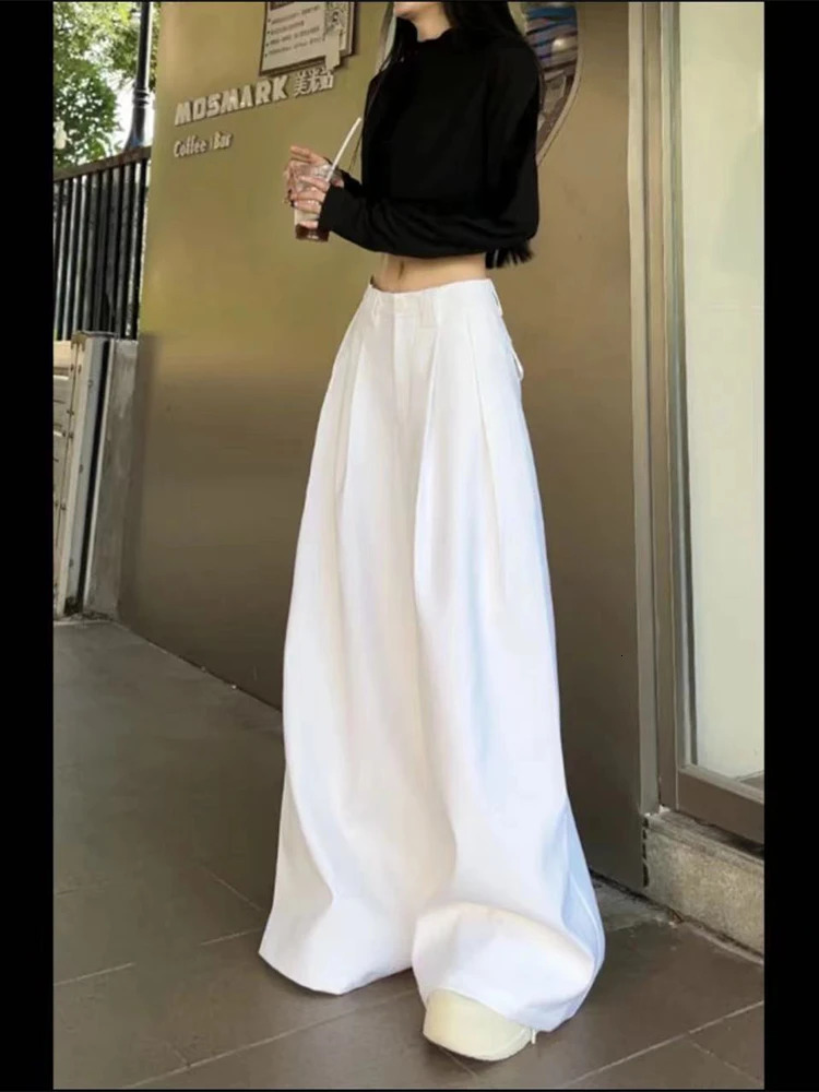 Womens white pocket pants retro Y2k parachute pants Harajuku aesthetic oversized waist mens 2000s fashion clothing 250312