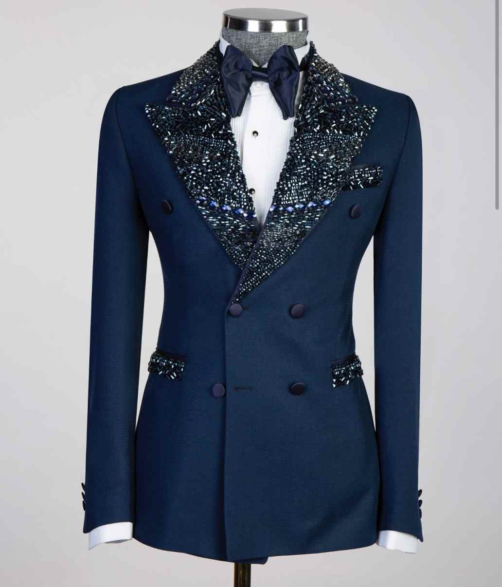 Luxury Wedding Tuxedos Crystal Beaded Men Suit Peaked Lapel 1 Piece Set Jacket Party Groom Business Blazers Customized