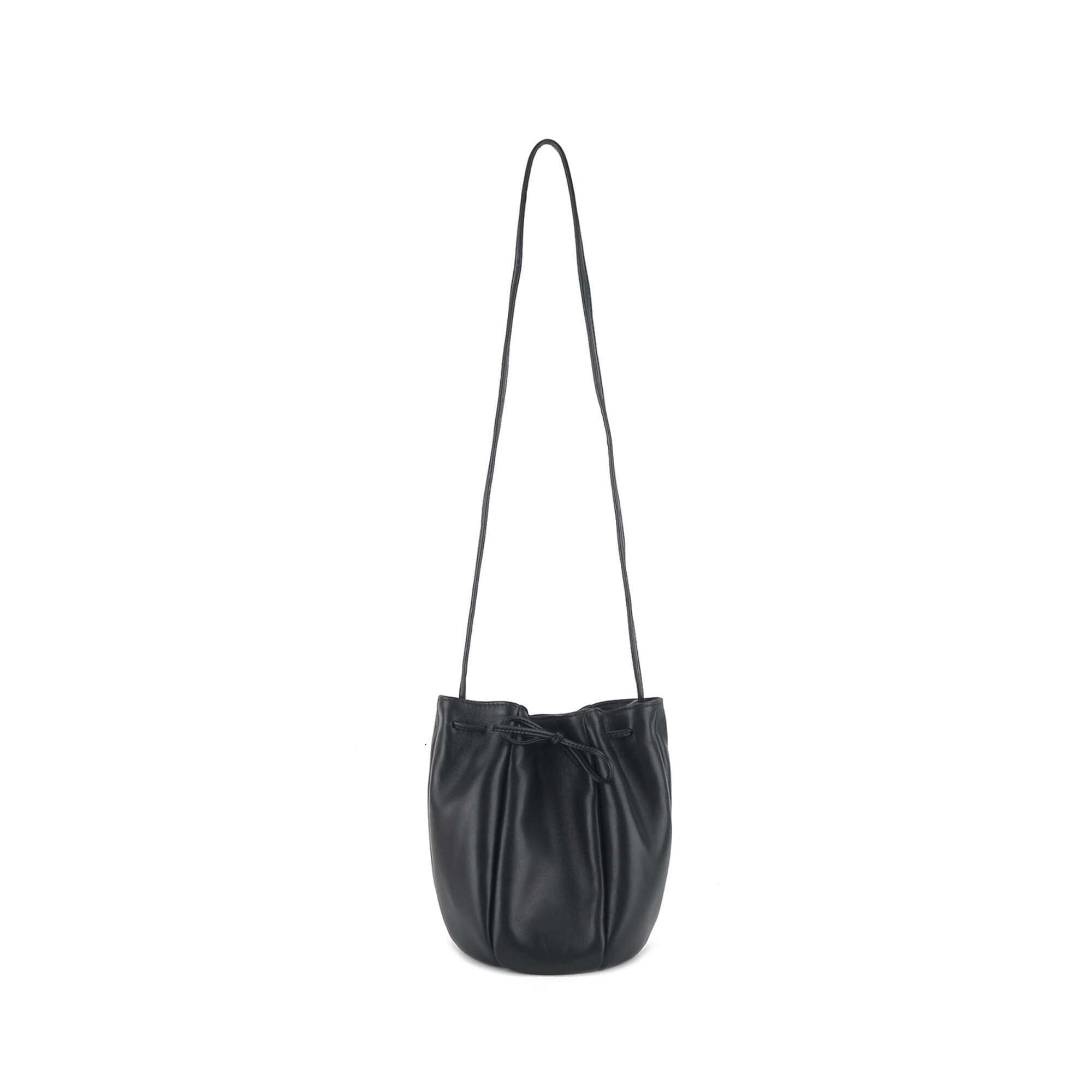 KOKOPEAS High Quality Cowhide Busket Handbag Genuine Leather Design Ladies Crossbody Satchel Drawstring Small Phone Purse