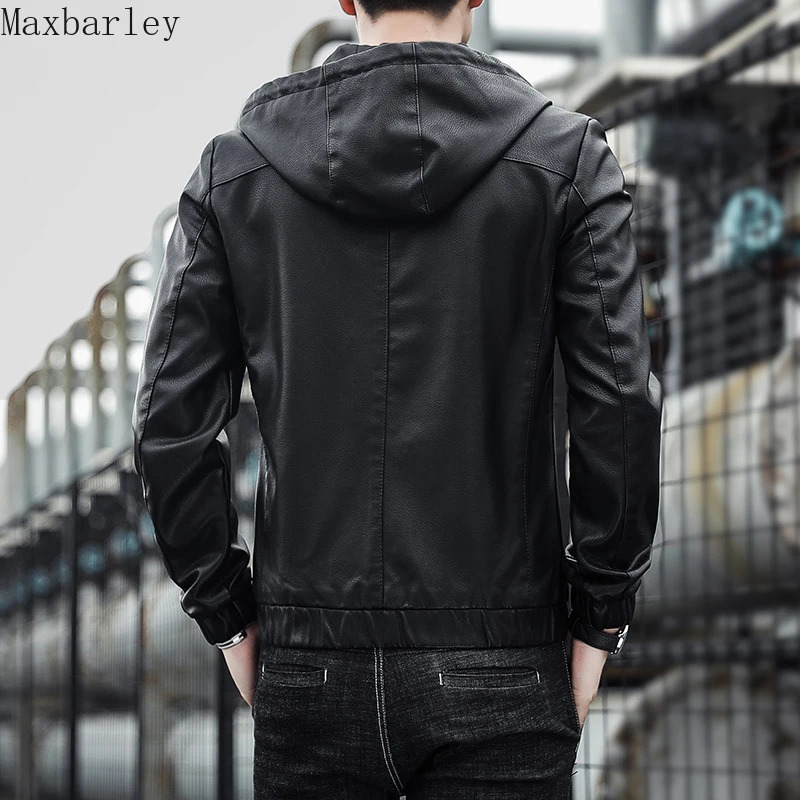 mens leather jacket autumn and winter fashion hooded middleaged elderly artificial clothing motorcycle 250313