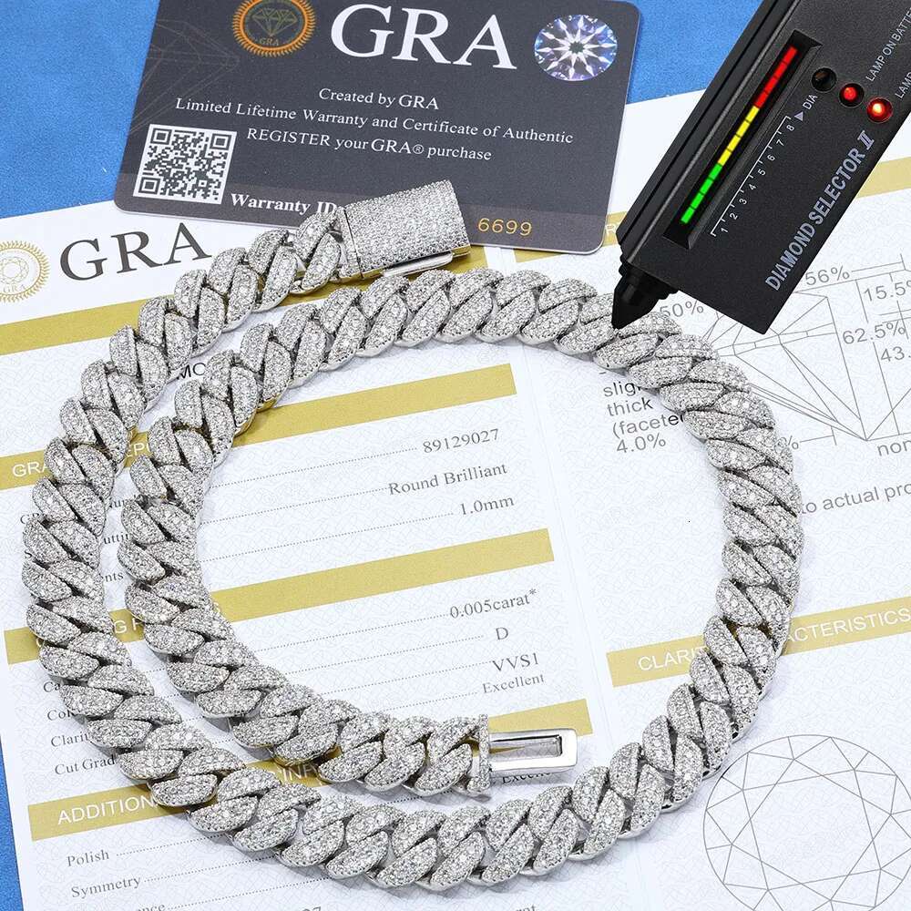 2025 model New 14mm Moissanite Dia Hip Hop Cuban Iced Out Chain For Men Sterg Sier VVS Jewelry Necklace