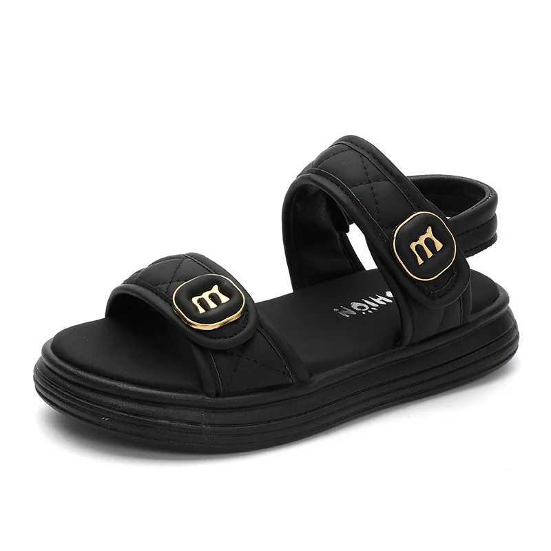 Girls PU Leather Fashion Beach Shoes Plaid Casual Comfortable Child Platform Sandals Flats Summer Versatile School Sandals H05068T250315