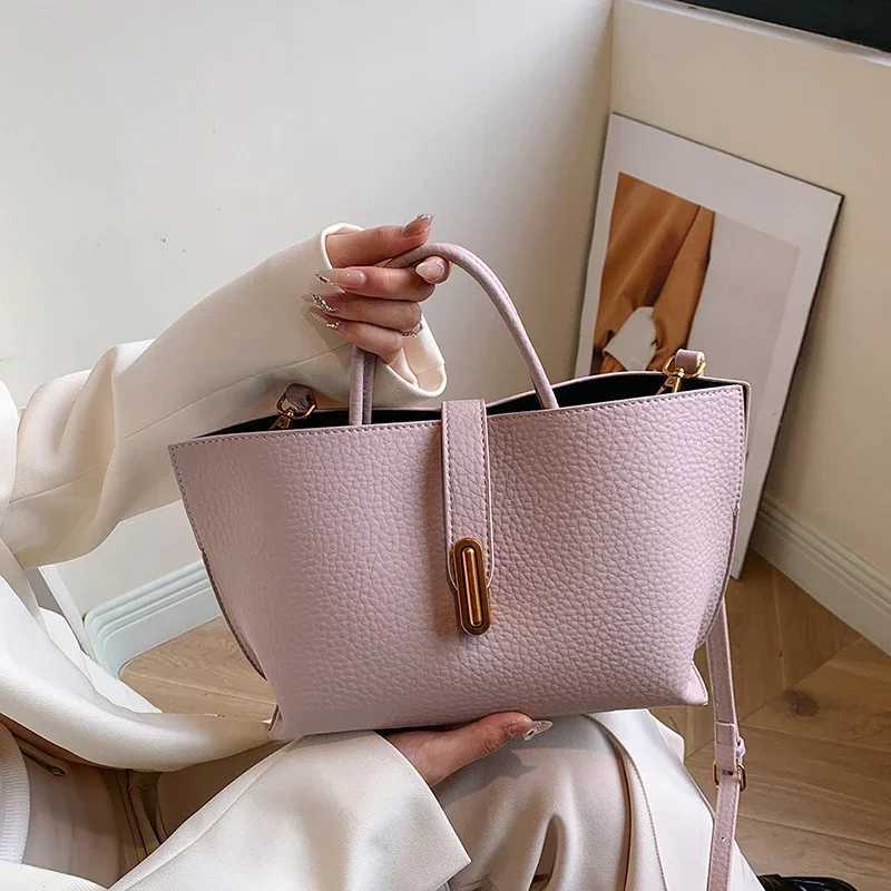 PU Button 2025 New Product Cross shaped Bag Solid Color Large Capacity Popular Fashion Shoulder Bag Soft Versatile Fashion Handbag Y250315