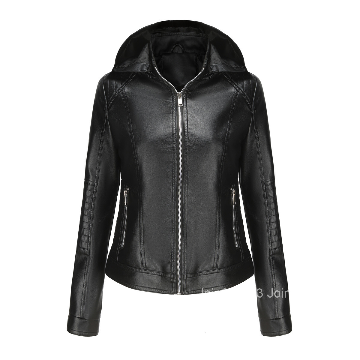 Fashion Womens Spring and Autumn Hooded Leather Coat Womens Detachable Hat Windproof Coat Short European Casual Jacket