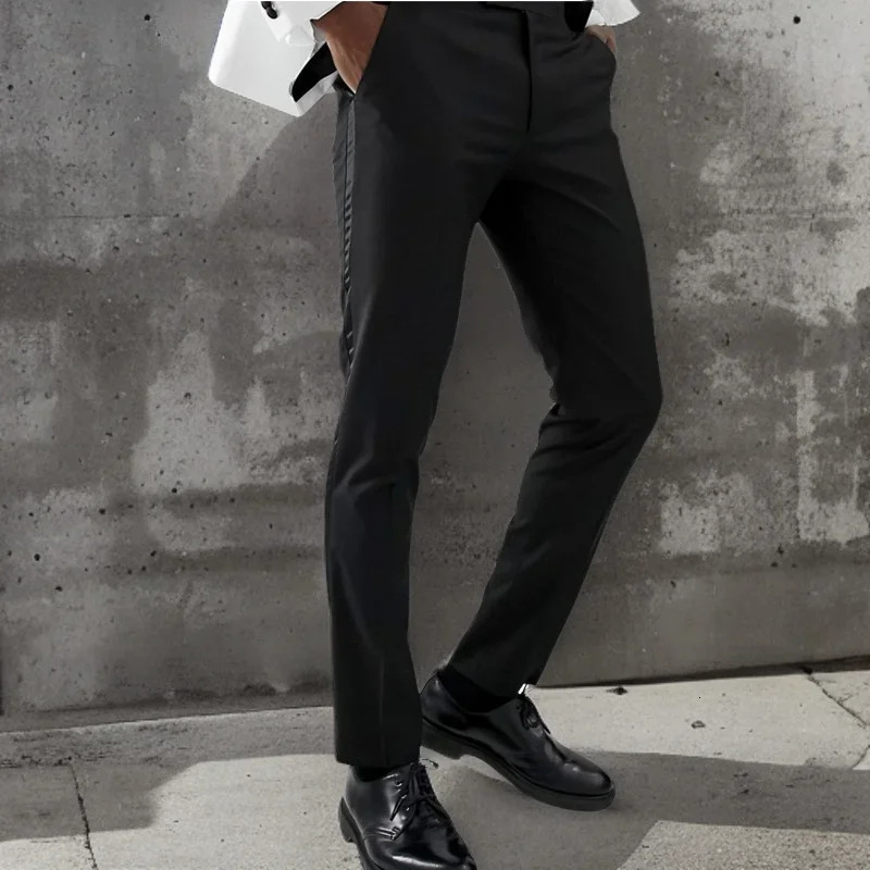 Suit Pants with Side Satin Stripe 1 Piece Slim Fit Formal Male Black Trousers Official Business Fashion for Wedding Prom 250313