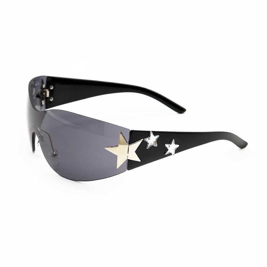 Star Wrround Decorative Large Frame Fashion Sunglasses for Women Y2K Style Cool Summer Party Glasses for Men W250315