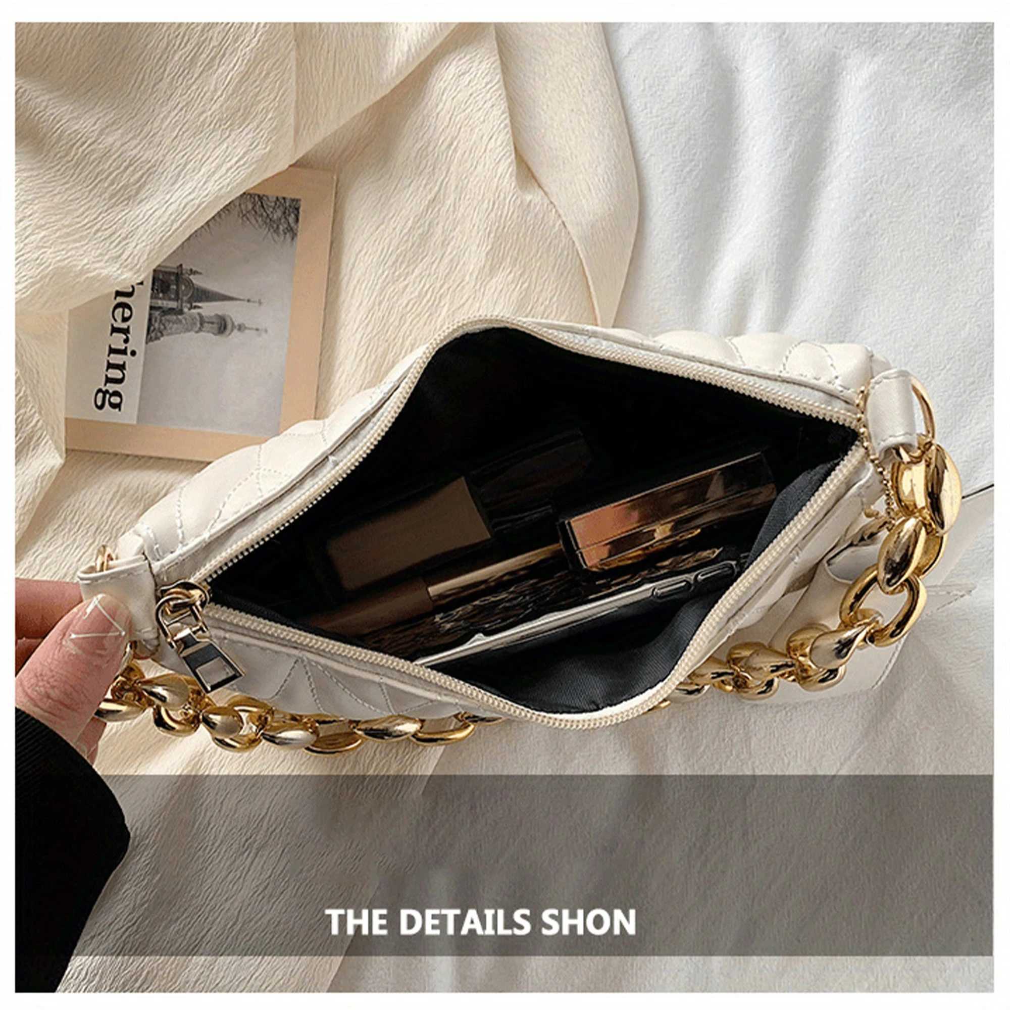 Argyle Quilted Ruched Crescent Bag Fashion Chain Shoulder Bag Womens Handbag With Coin Purse For Summer Every Day Y250315