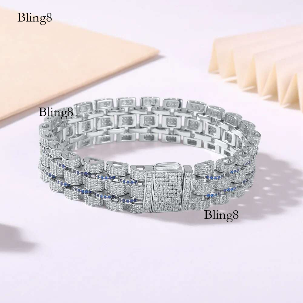 New 15MM Cuban Tennis for Men D VVS1 Full Moissanite S Sterg Sier Plated White Gold Hip Hop Party Bracelet