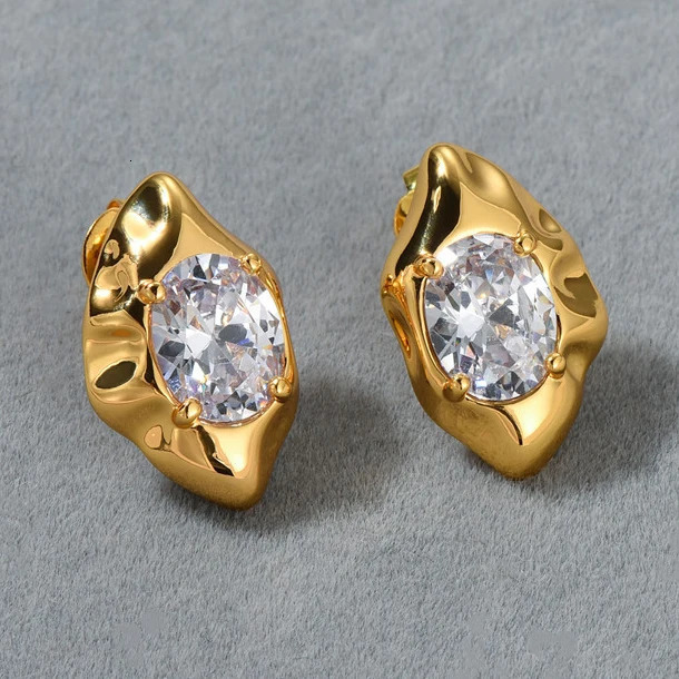 Europe America Gold and Silver Oval Irregular Diamond Earrings Womens Simple Fashion Jewelry Trend 250314