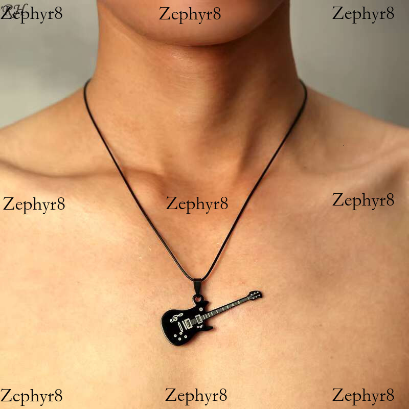 2025 New model Fashion 316L Stainless Steel Guitar for Men Punk Sier Instrument Pendant Leather Chain Necklace Trendy Rock Jewelry