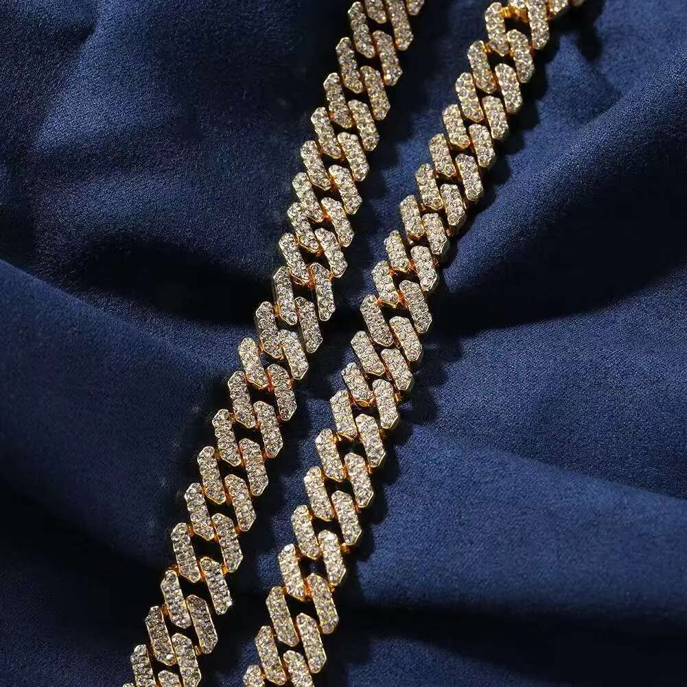 12mm Hip-hop simple dia alloy Cuban necklace for men high-end sense all-match niche personality jewelry in bulk