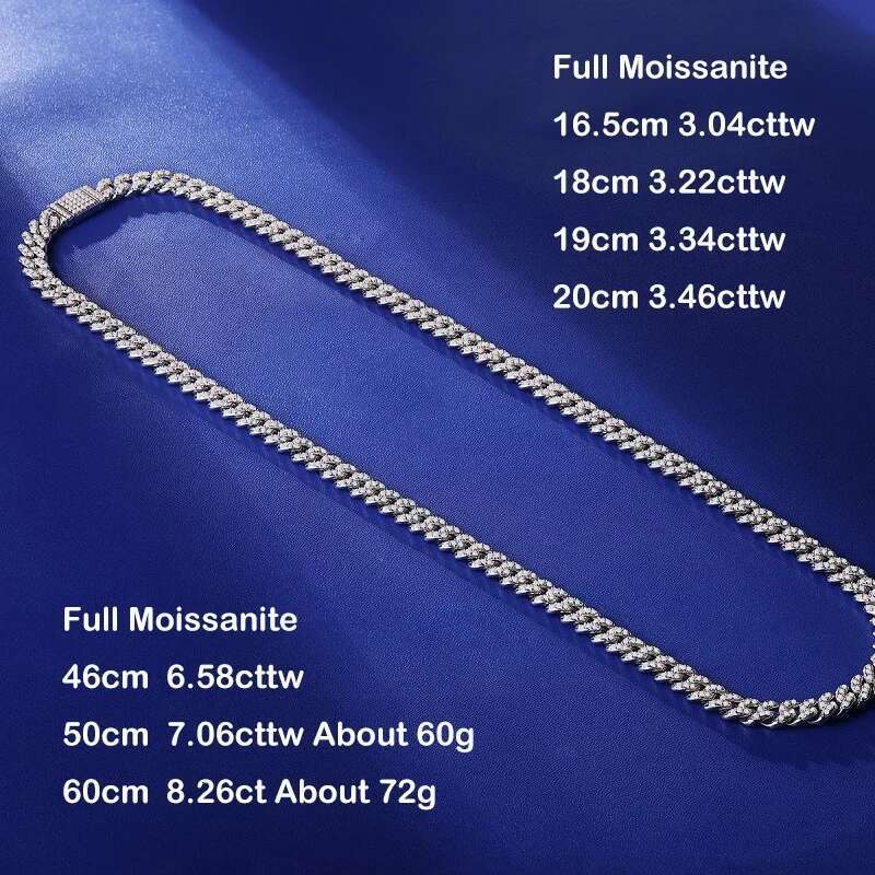 EWYA 100% Real Full Moissanite Cuban Neck Chain Necklace for Men Women 8mm S Sterg Sier Hip Hop Dia Tennis Necklaces