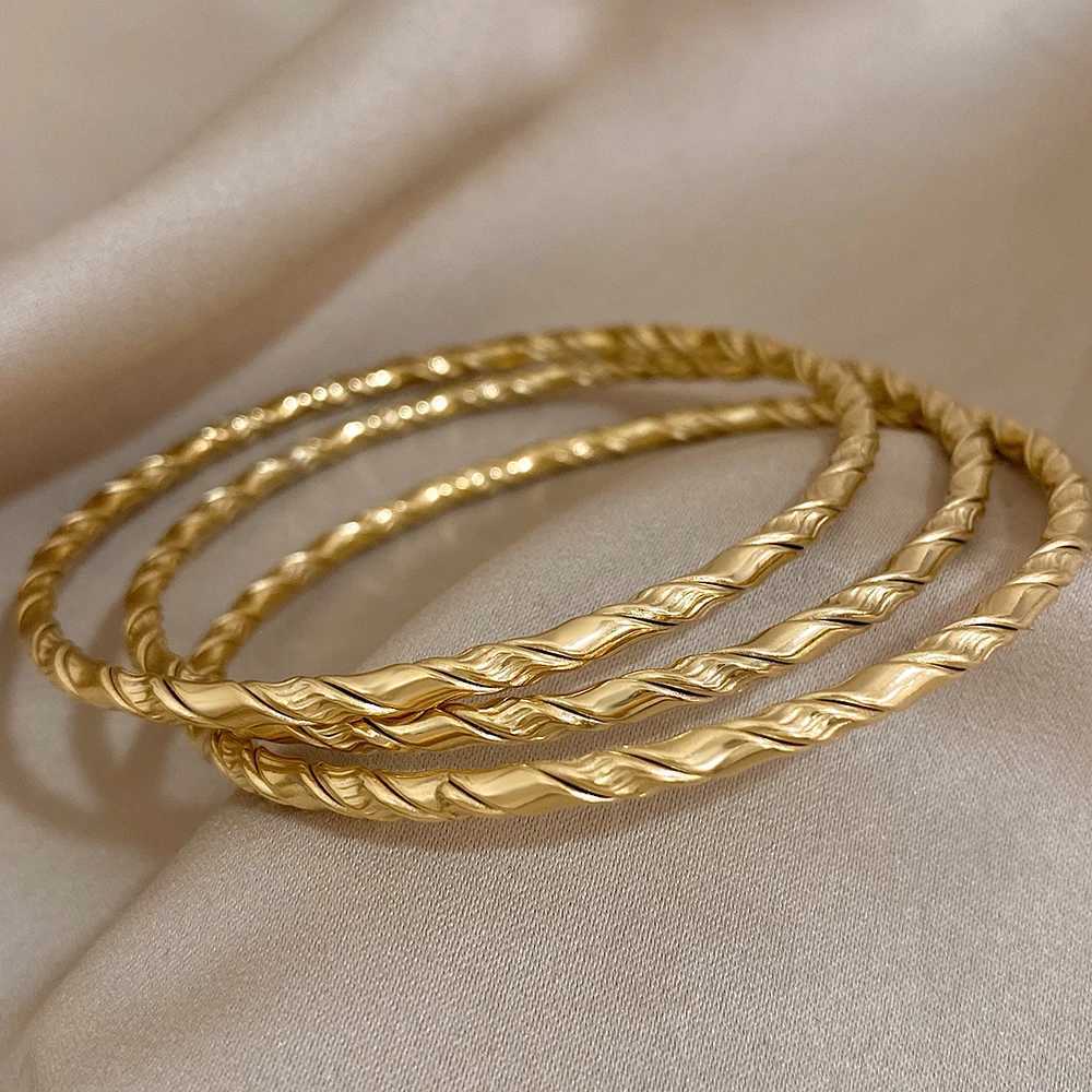 DODOHAO 3pcs Twist 18K Gold Plated Stainl Steel Bracelets for Women Chic Classic Tibetan Buddha Bracelet Stacked Mens BangleXJ250315