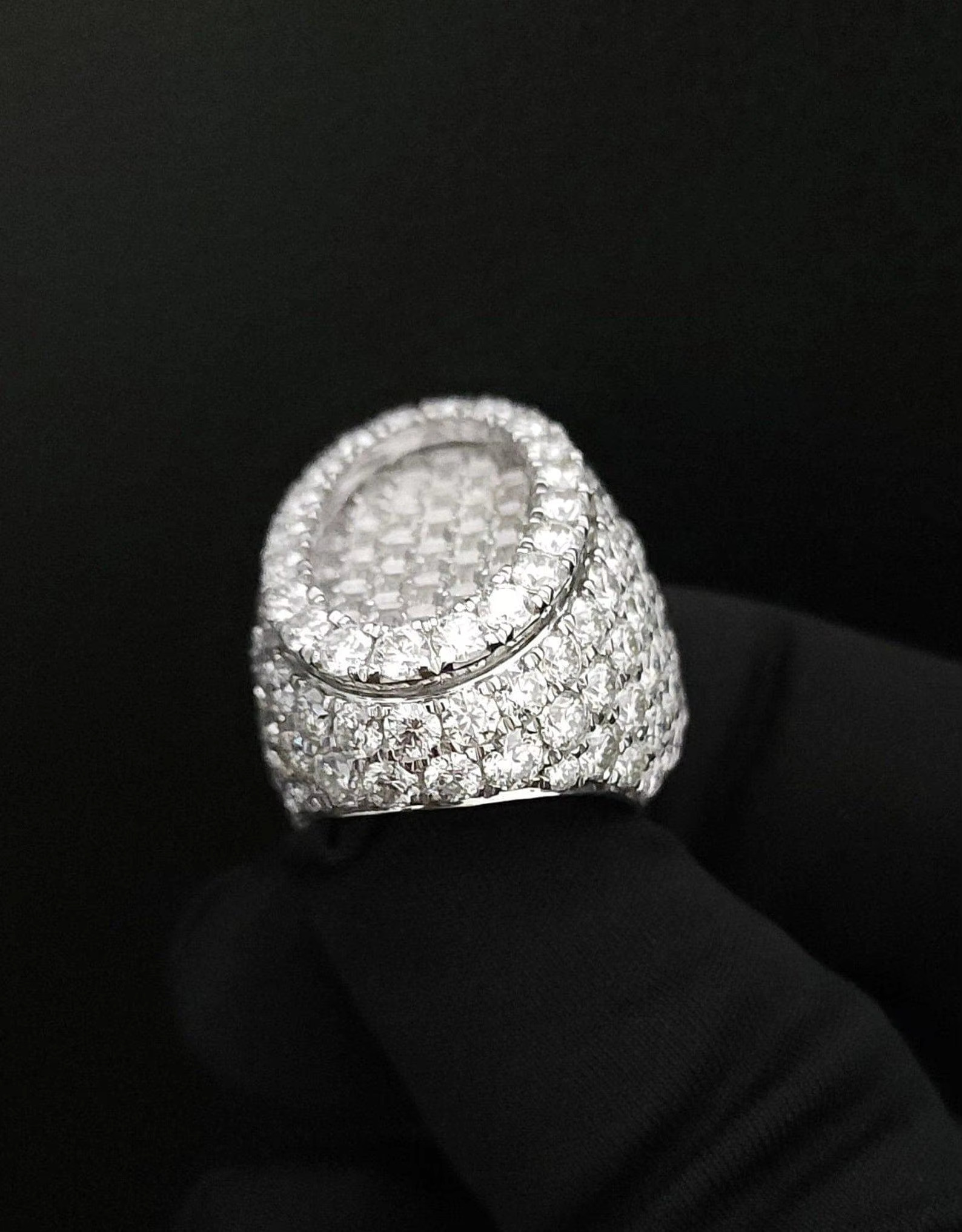 Hip-Hop Style Unisex Fine Sterling Silver Fully Iced Out Round and Baguette Moissanite Diamond Rings at Best Prices