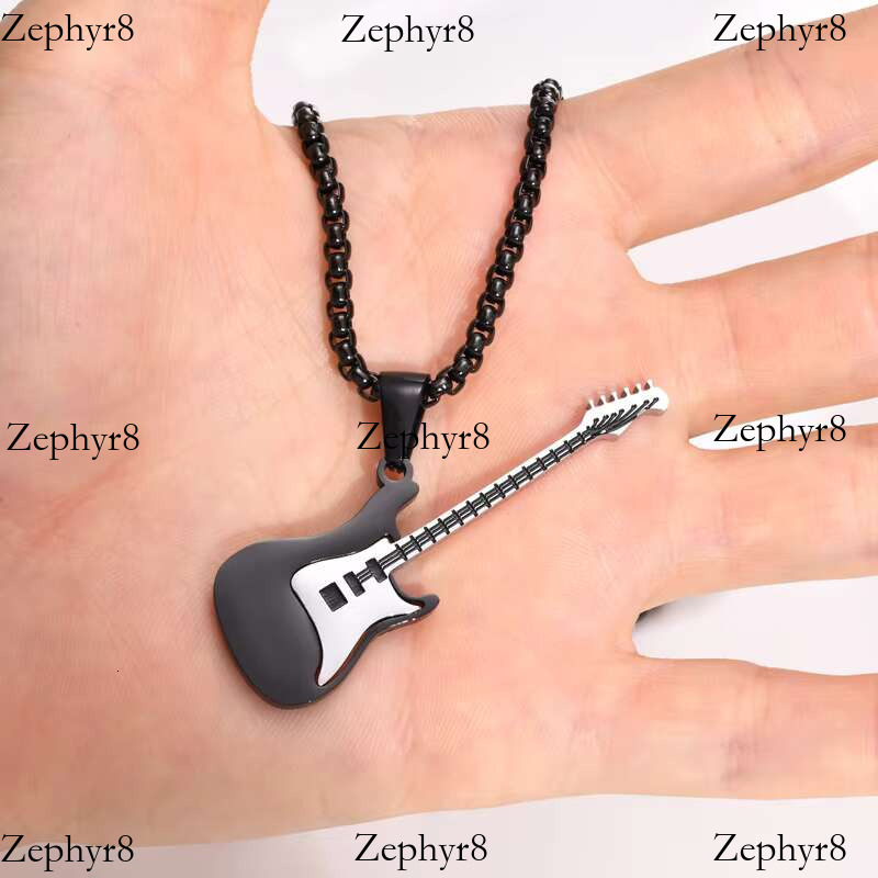 2025 New model Fashion Rock Jewelry Hip Hop Black Guitar Pendant Statement Necklaces Stainless Steel Charms Pendants Necklace for Men