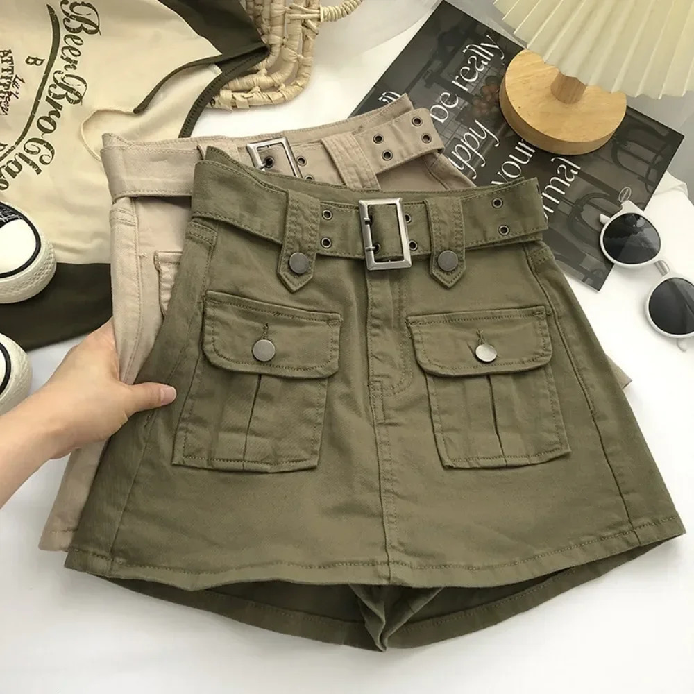 Highwaist n Denim Skirt Pants for Women Summer Korean Style Versatile Ashaped Hiphugging Short Belted 250310