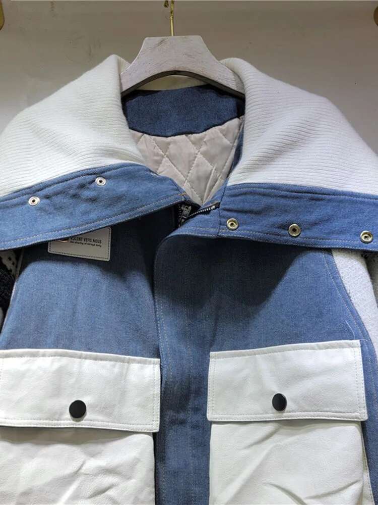 Trendy Fashion Women's Patchwork Contrast Color Warm Coat 2024 Autumn New Lapel Long Sleeve Quilted Jacket Female 33A2044