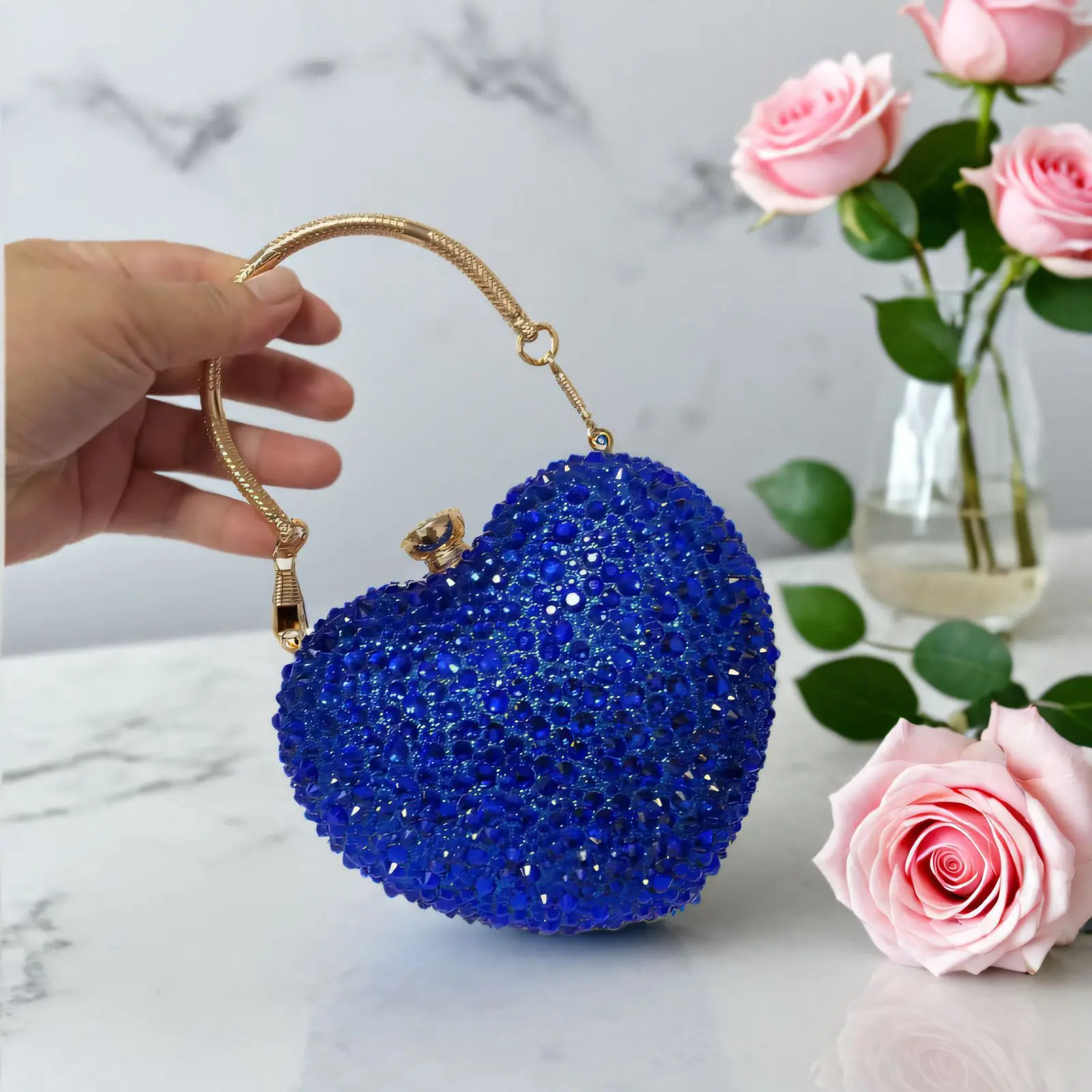 Diamond Heart-shaped Bag Red Rhinestone Evening Clutch Purse Female Wedding Handbag Woman Chain Shoulder Bags 250311