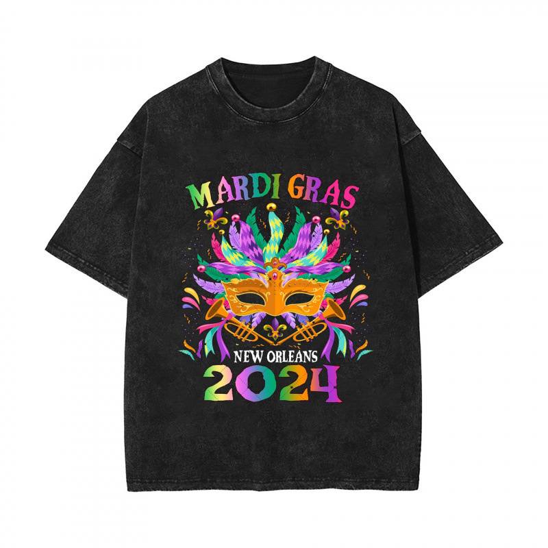 New Mardi Gras Carnival Water Saving Laundry Old Short Sleeved T-Shirt American High Street Top