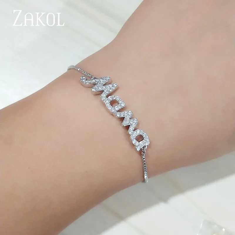 ZAKOL Exquisite Mom Letter CZ Bracelet Womens Sparkling Micro paved Zirconia Gold Color Adjustable Chain Bracelet GiftXJ250315
