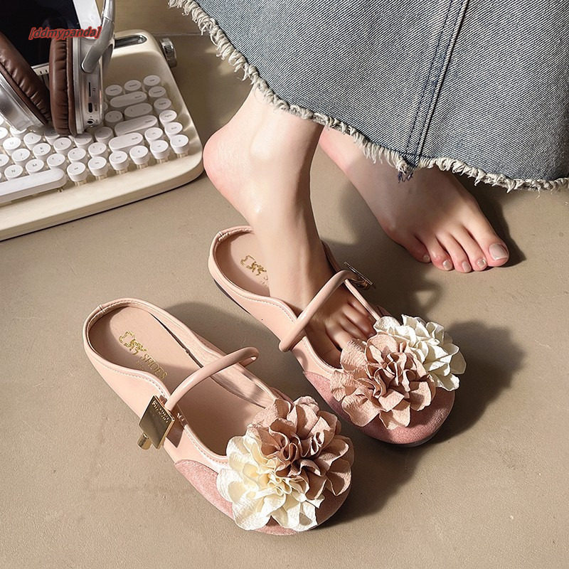 French Fairy Style Flat Bottom Mary Jane Baotou Half Slippers for Women in Summer 2025 Design Sense Fashionable Outerwear Single Shoes ddmypanda