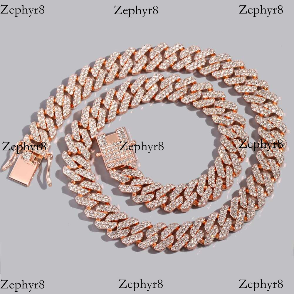 2025 New model 12MM Rose Gold Color Miami k Chain Iced Out Bg Rhie Cuban Choker Necklace Women Men Hip Hop Jewelry