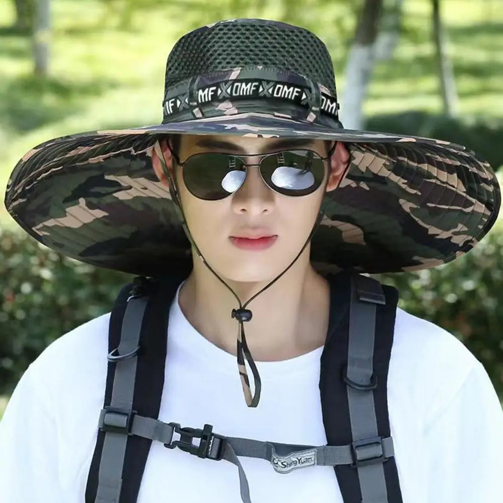 Summer Large Sun Hat Men Women Breathable Fishing Caps UV Protection Mesh Fisherman Hiking Outdoor Beach Cap 250304