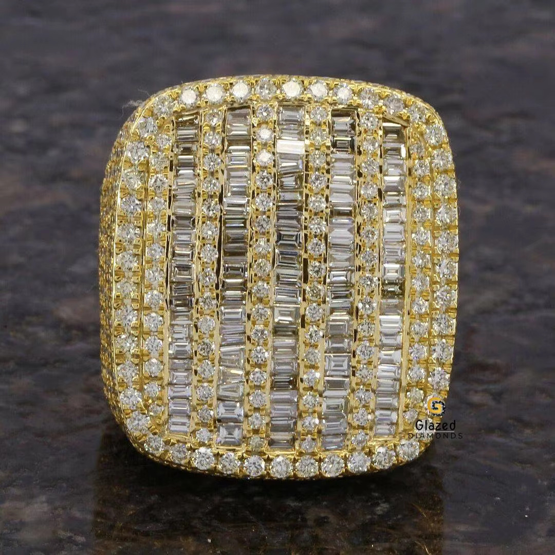 Fine Jewelry Hip Hop Ring Iced Out Baguette and Round Cut Moissanite Studded Ring Made in 925 Sterling Silver Mens Pinky Ring