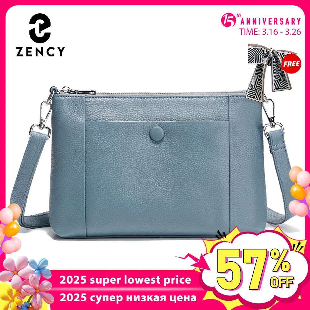 Zency Minimalist Women Purse 2025 Spring Shoulder Square Cross Over 100% Genuine Leather Small Phone Bag For Commuters Hot