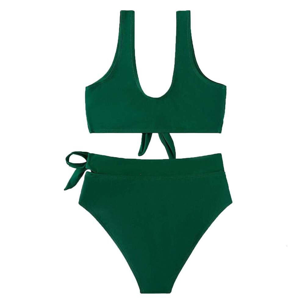 High waisted beach swimsuit, bikini, women's sports bra, swimsuit set, solid color, teenager