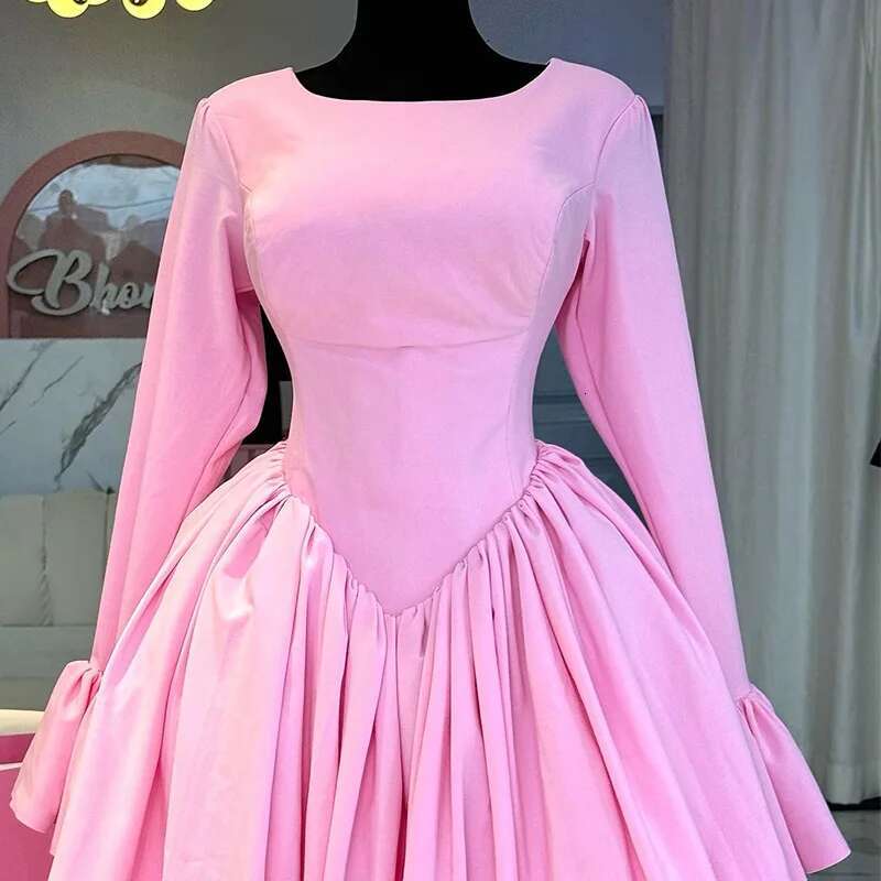 Women's 2024 Autumn New Style Elegant Round Neck Long Sleeve Strap High Waist A-E Dress