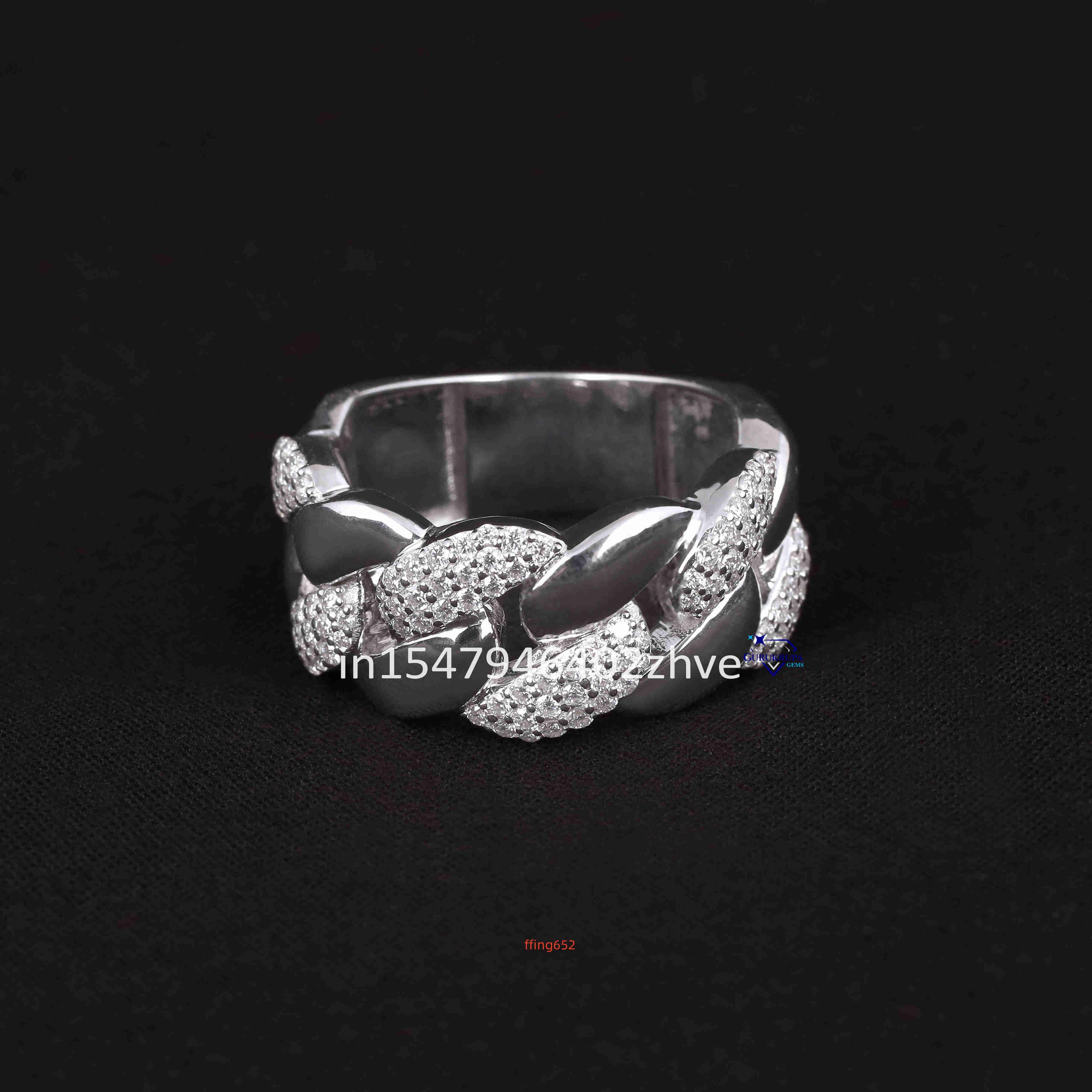 Fine Jewelry Wholesale 925 Sterling Silver Cuban Ring Iced Out High Quality Moissanite Hip Hop Diamond Band Ring for Men Women