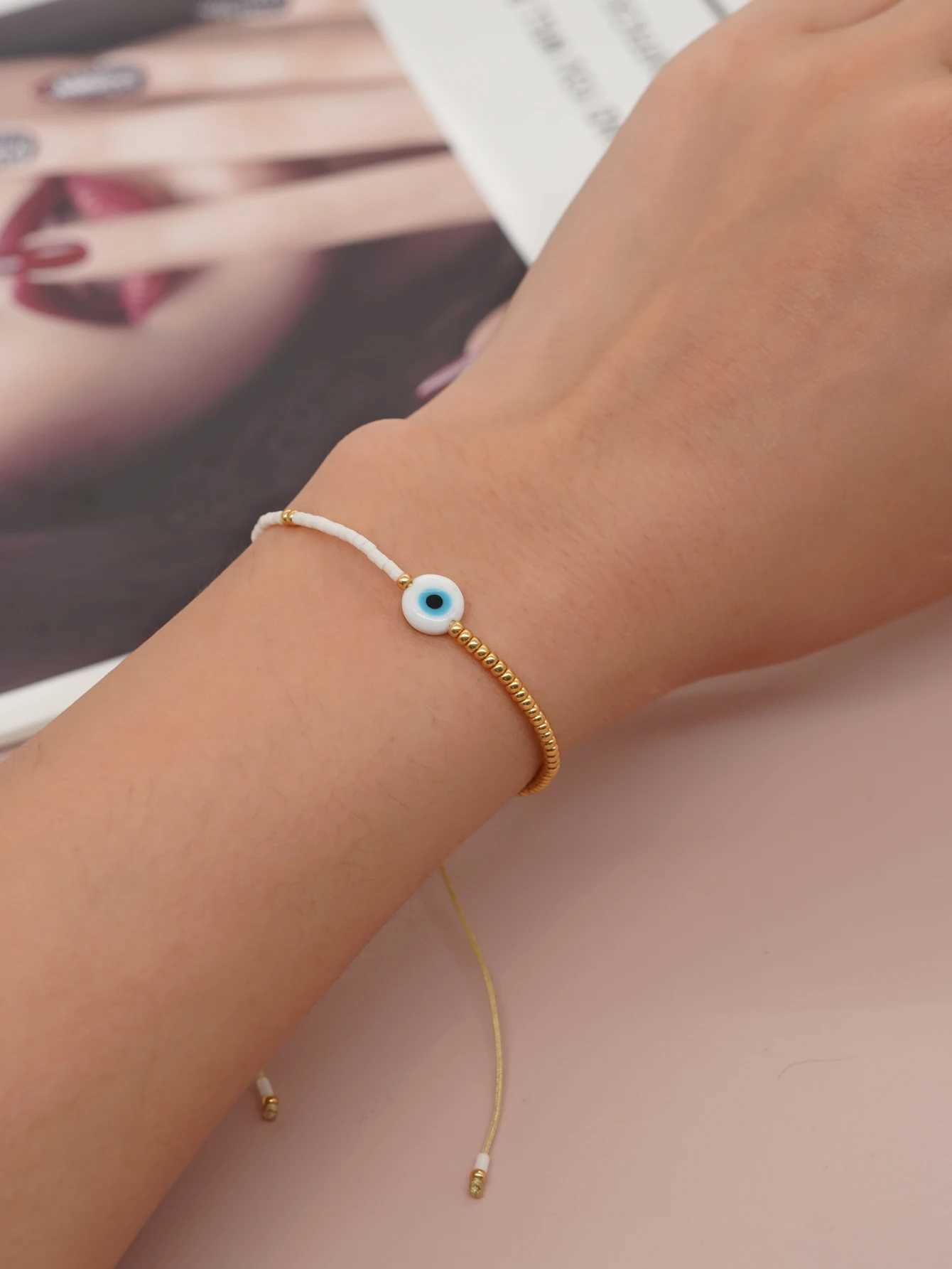 Fashion Jewelry Simple Bracelets Evil Eye Gold Plated Miyuki Beaded Dainty Bracelet for Women Teen Girl Handmade Gift BraceletXJ250315