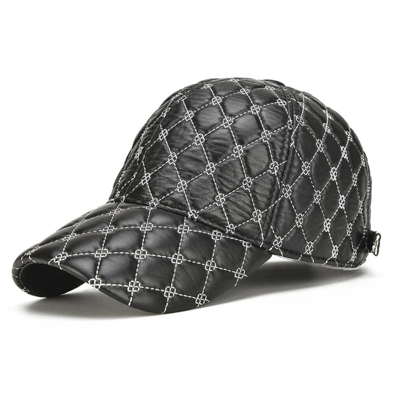 Spring Genuine Sheepskin Leather 55-61CM Black Baseball Caps For Man Casual Street Gf Hats Dad Hat 250314