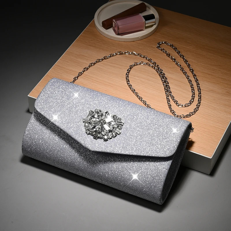Fashion diamond shiny clutch evening bag for Wedding women Party gift Hand bags metal Chain Shoulder envelope Bag 250311