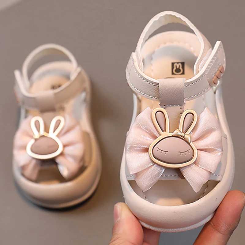 Korean style childrens sandals suitable for cute bunny baby girls sandals PU leather ergonomic newborn baby walking shoes summerT250315