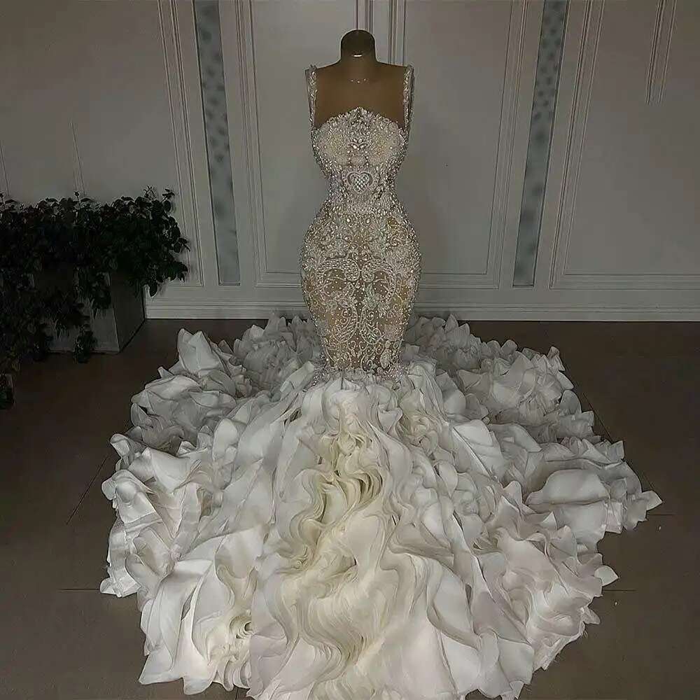 the mermaid dress appliques pearls lace strapless wedding big size novia dresses custom color