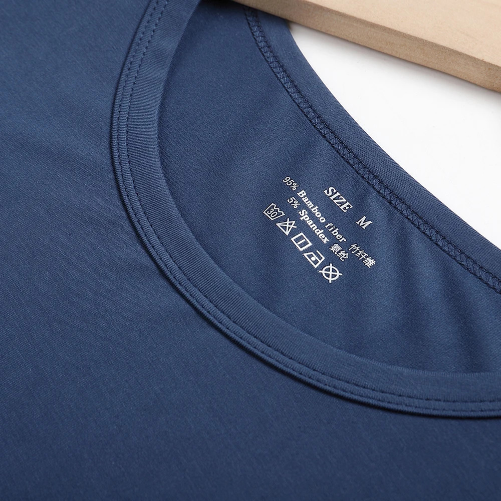 95% bamboo fiber adhesive underwear mens short sleeved T-shirt summer navy blue mens clothing solid top tee round neck 250314
